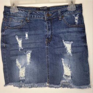 Wax Jean Distressed Skirt Basic Stretch Cotton Bodycon Tight Mini Skirt, Denim